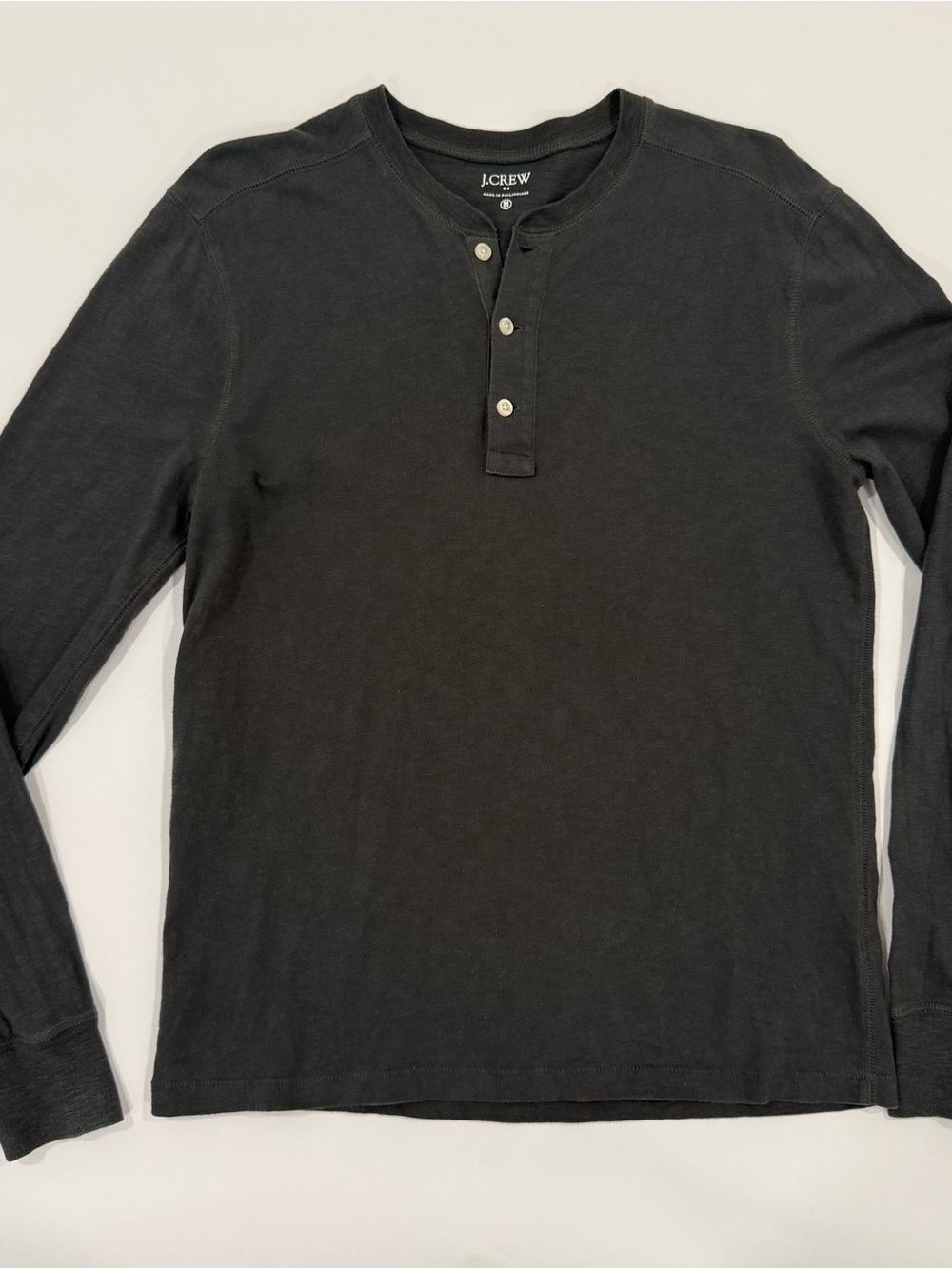 J.CREW Men’s Charcoal Gray Cotton 3-Button Long Sleeve Henley T-Shirt Size M